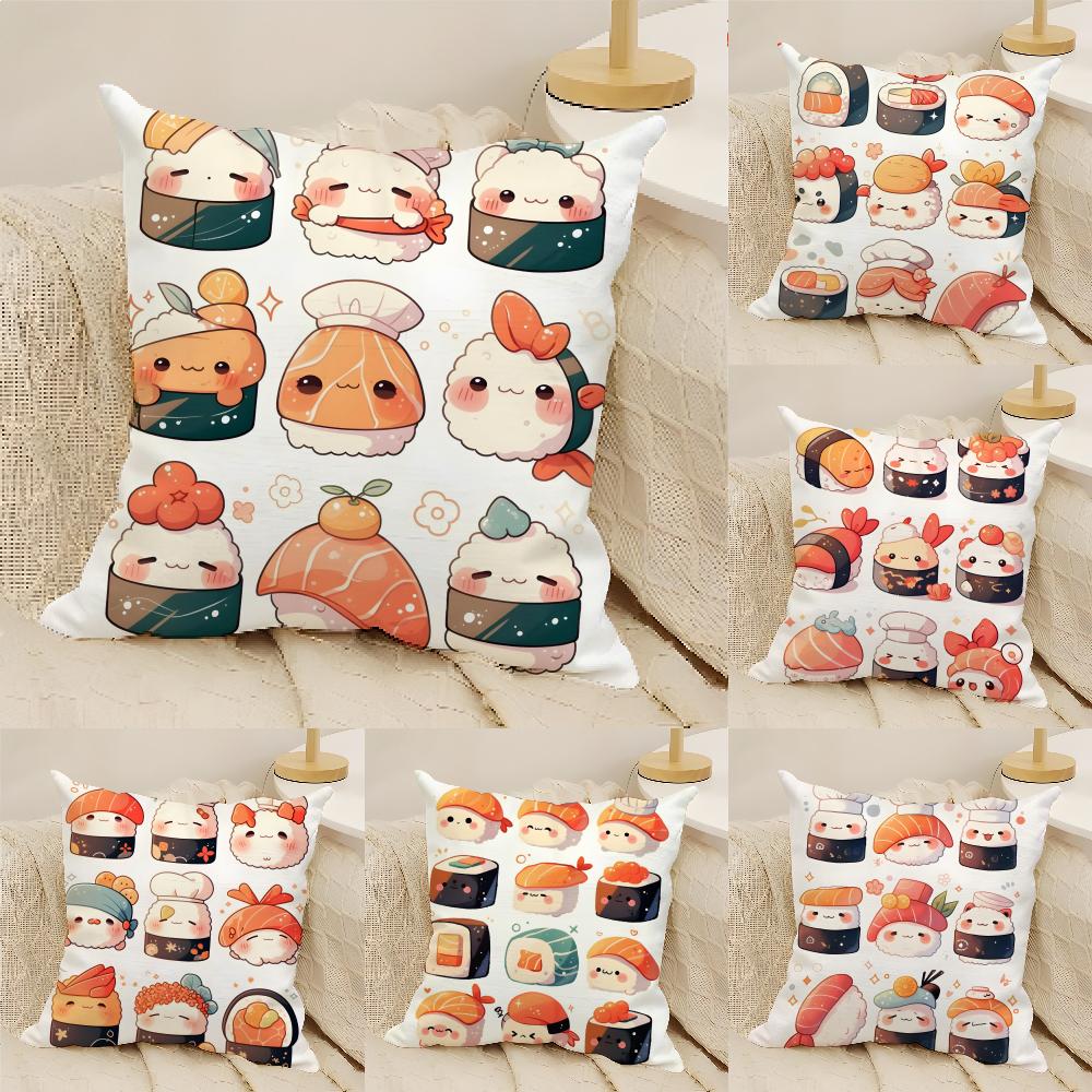 Fun Cute Sushi Pattern Pillow Case Linen Pillow Case Sofa Home Decor Cushion Cover Cushion Cove