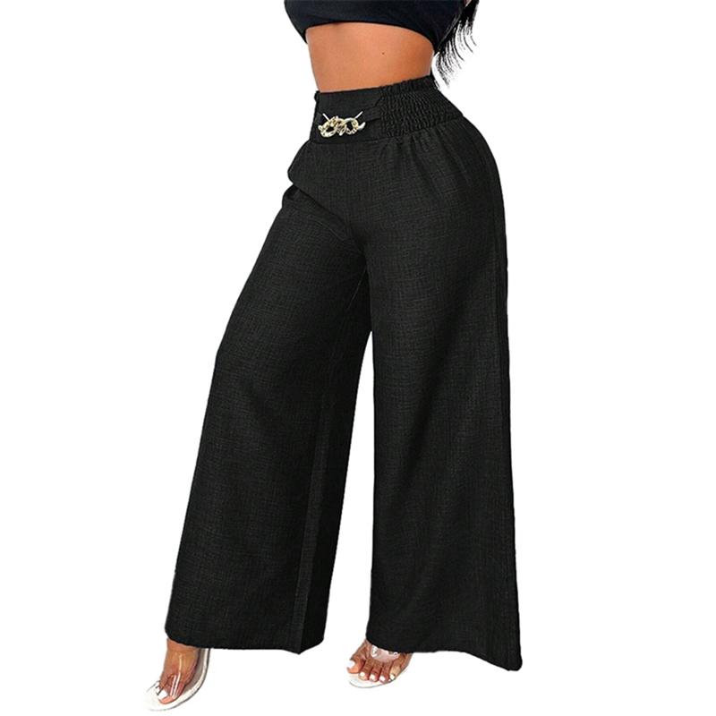 Women s Solid Color Vintage High-Waisted Wide-Leg Pants M