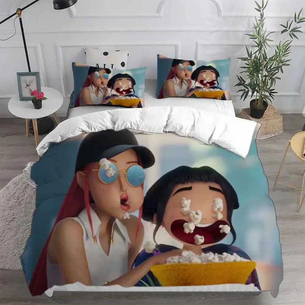 KPop D-Demon Hunters EU Jednoduchý Halloweenský Kostým Ložní Souprava - 2-3dílné Sady Přikrývky Peřiny Povlaku na Peřinu a Povlaků na Polštáře