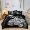 3Pcs Gothic Chicano Tattoo Pattern Bedding Set, Black White Skull Pattern Duvet Cover, For Family Bedrooms Dormitories Hotels
