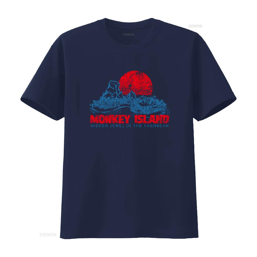 T-shirt Monkey Island Joyau Caché des Caraïbes Style Rétro vintage Lavé Étiré graphique Décontracté Doux streetwear