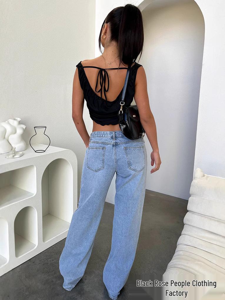 European & American Retro High-Waisted Straight Leg Women's Jeans - Fashionable Loose Denim Pants