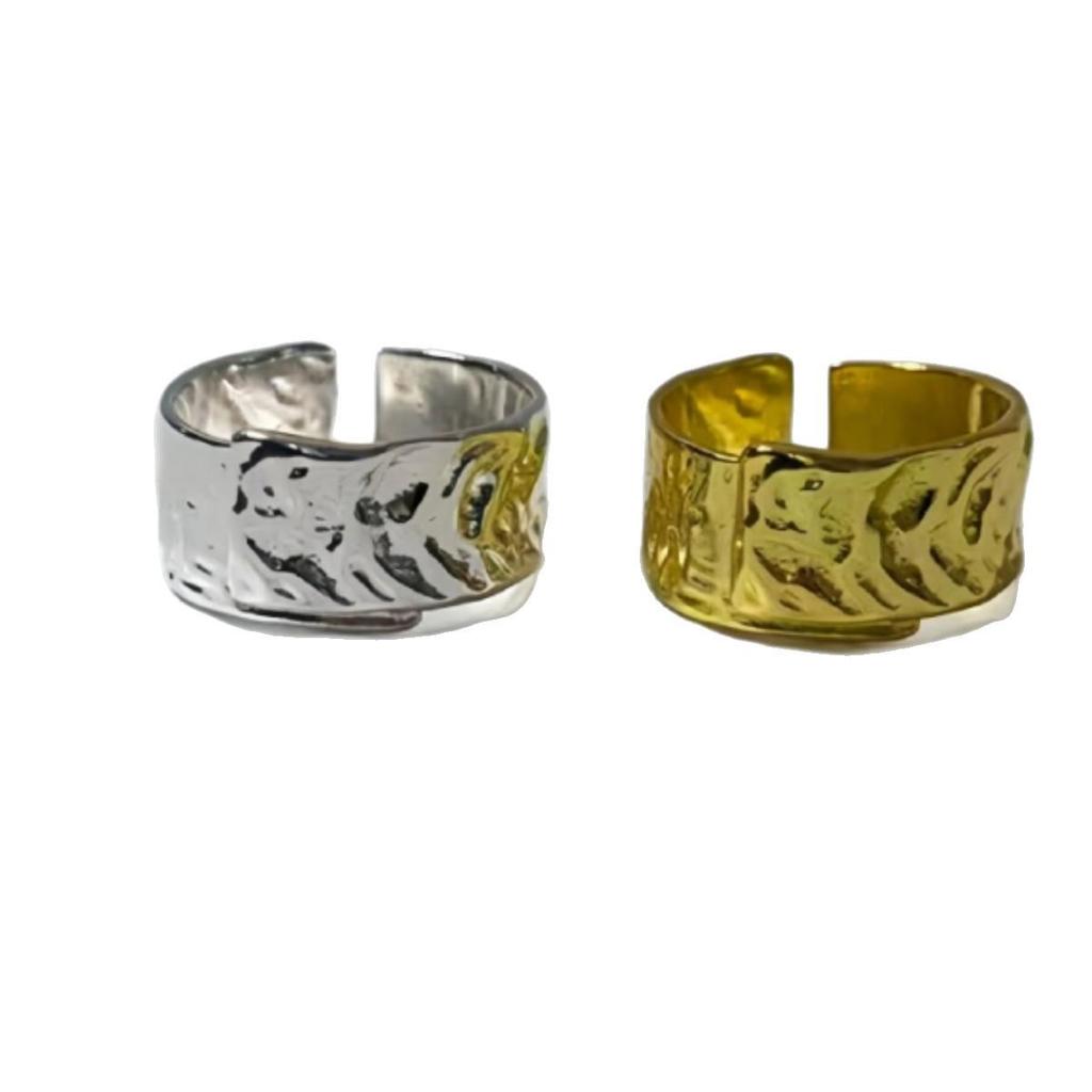 European High-End Irregular Hammered Texture Geometric Simple Open Ring
