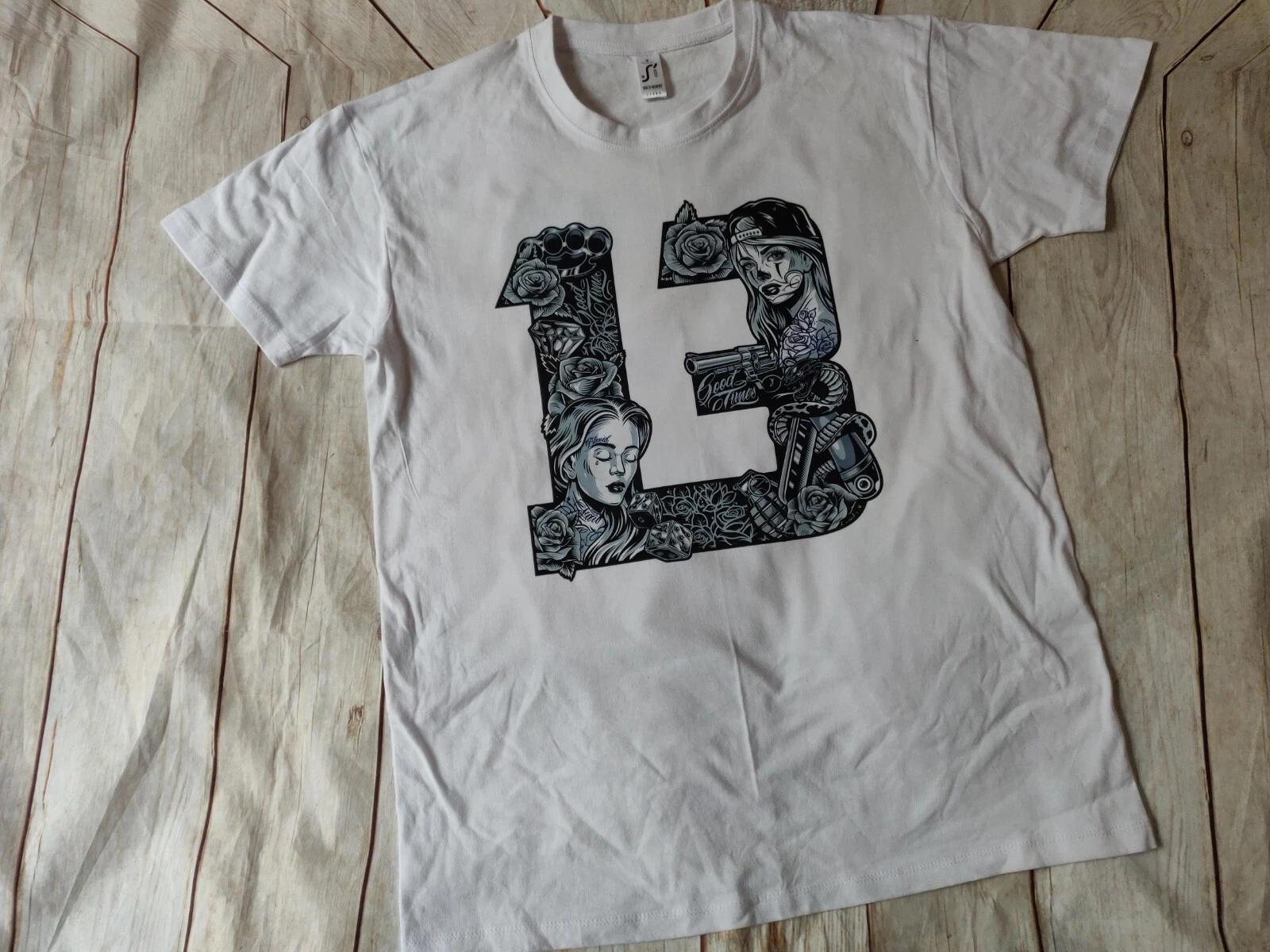 Vintage chicano style tattoo custom 13 printed t-shirt M