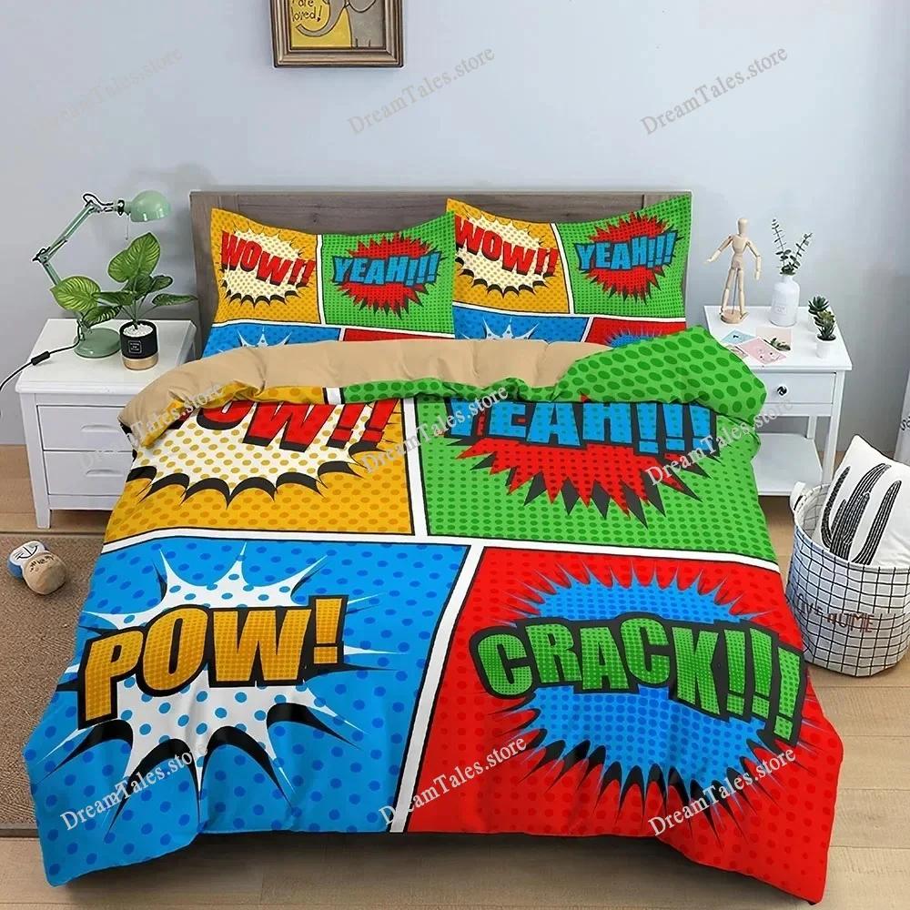 Color Comic Pattern Duvet Cover Queen King Cartoon Bedding Set for Kids Boys Girls Hippie Hip Hop Rock Style Comforter Cover741
