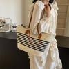 Fashion Cotton Rope Woven Handbag Large Capacity Striped Versatile Vacation Beach Bag Women Straw Casual Shoulder Bag