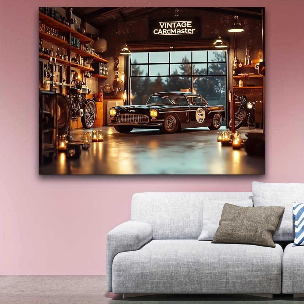 Vintage Car Garage Background - 100% Polyester Vintage Style Decor for Classic Car Enthusiasts