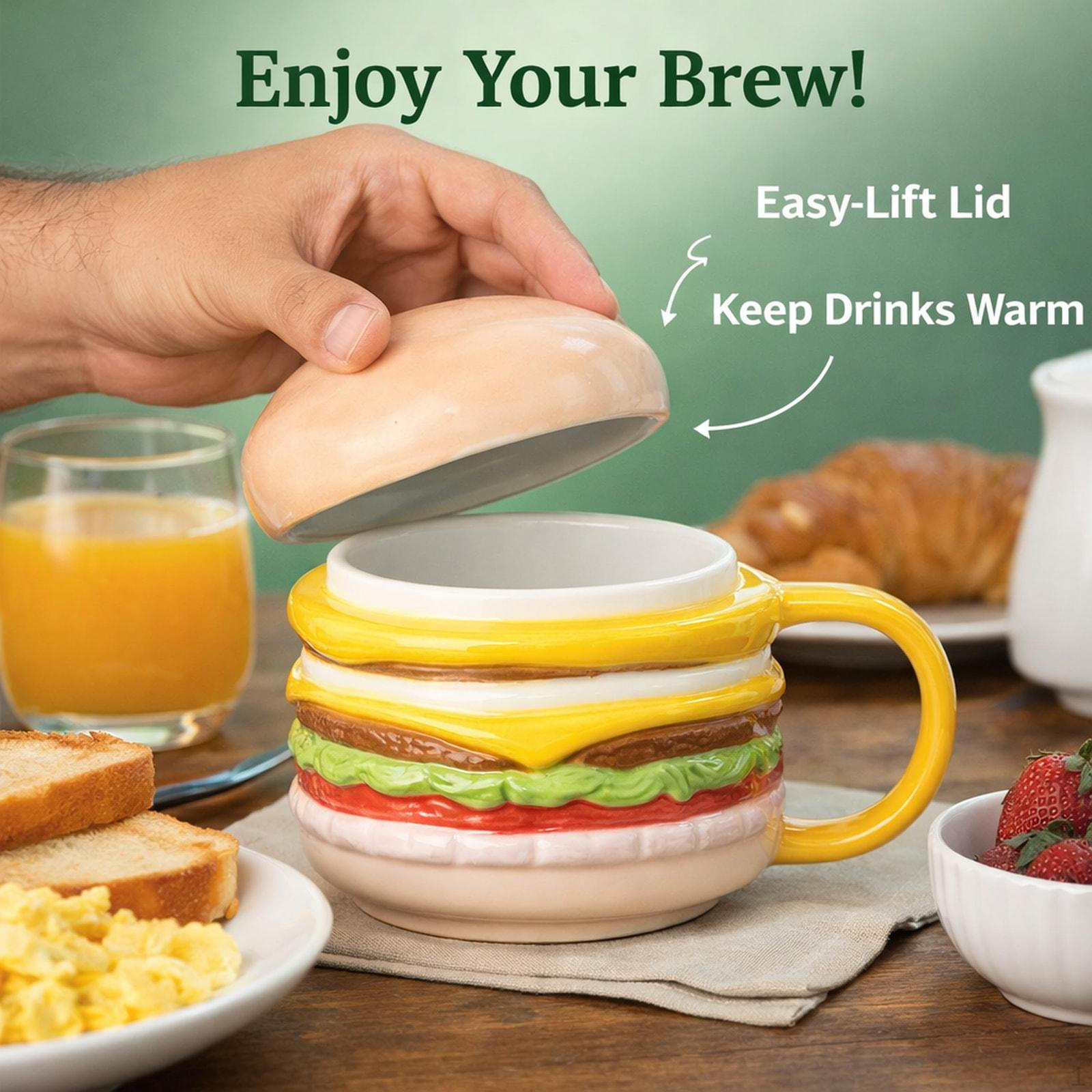 

Ceramic Coffee Mug Drinking Cup for Cold Drink Milk Gift Burger Tea Yellow Handle