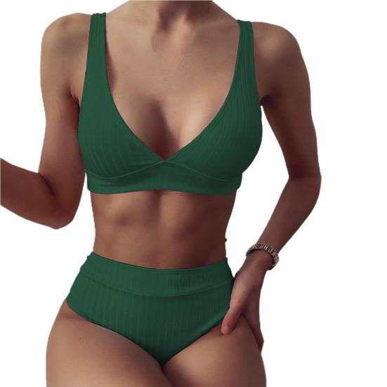 

2 предмети/комплект. Жіночий купальний костюм без рукавів, бікіні з V-подібним вирізом M зелений
