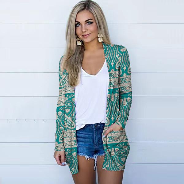 GMXIA Autumn Women's Print Cardigan Long-sleeved Casual Coat