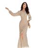 Women's new elegant and gentle wind polka dot button lace V-neck long-sleeved waist split harpoon tail dress