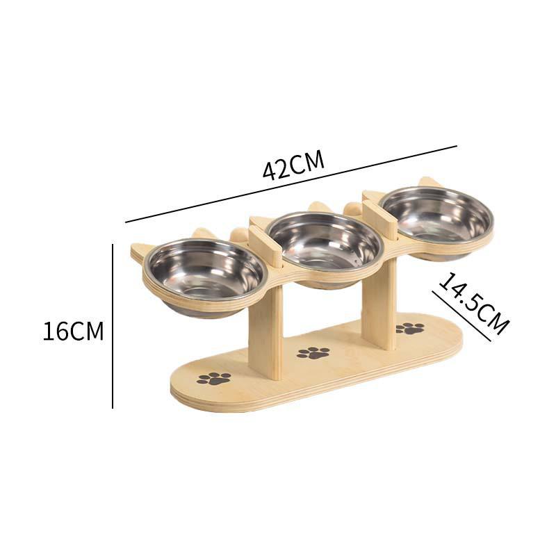 Adjustable Tilted Wooden Pet Feeder with Anti-Slip, Neck Protection Cat Bowl Stand