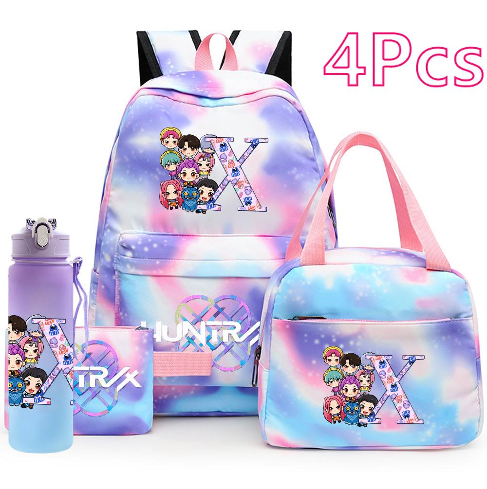 4Pcs/set K-Pop Printed Backpack Handbag Pencil Case 750Ml Water Bottler for Teenager Boy Girl Schoolbag Large Capacity Waterproof Bookbag Kid Gift