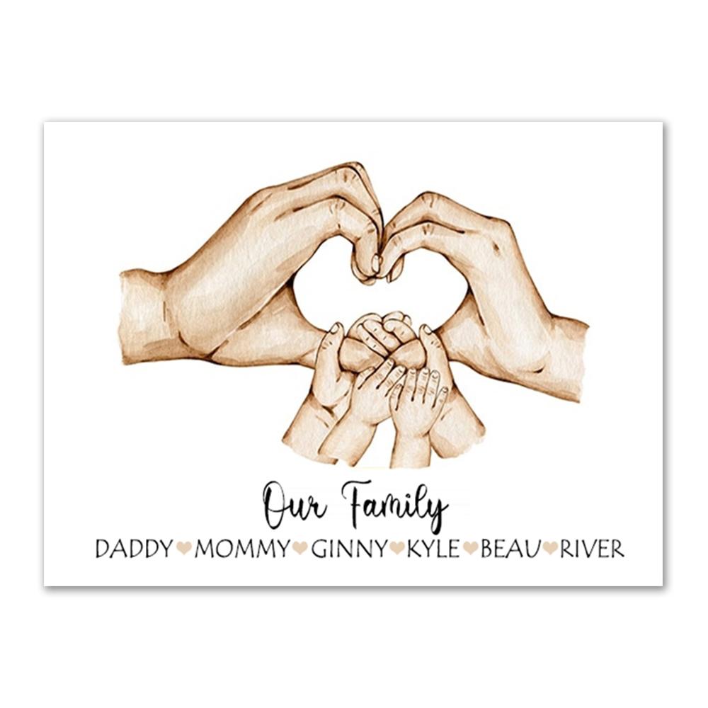 Personalized Family Canvas Painting Customize Parent Child Palm Wall Art Prints Memorial Day Family Gift Wall Decor Painting