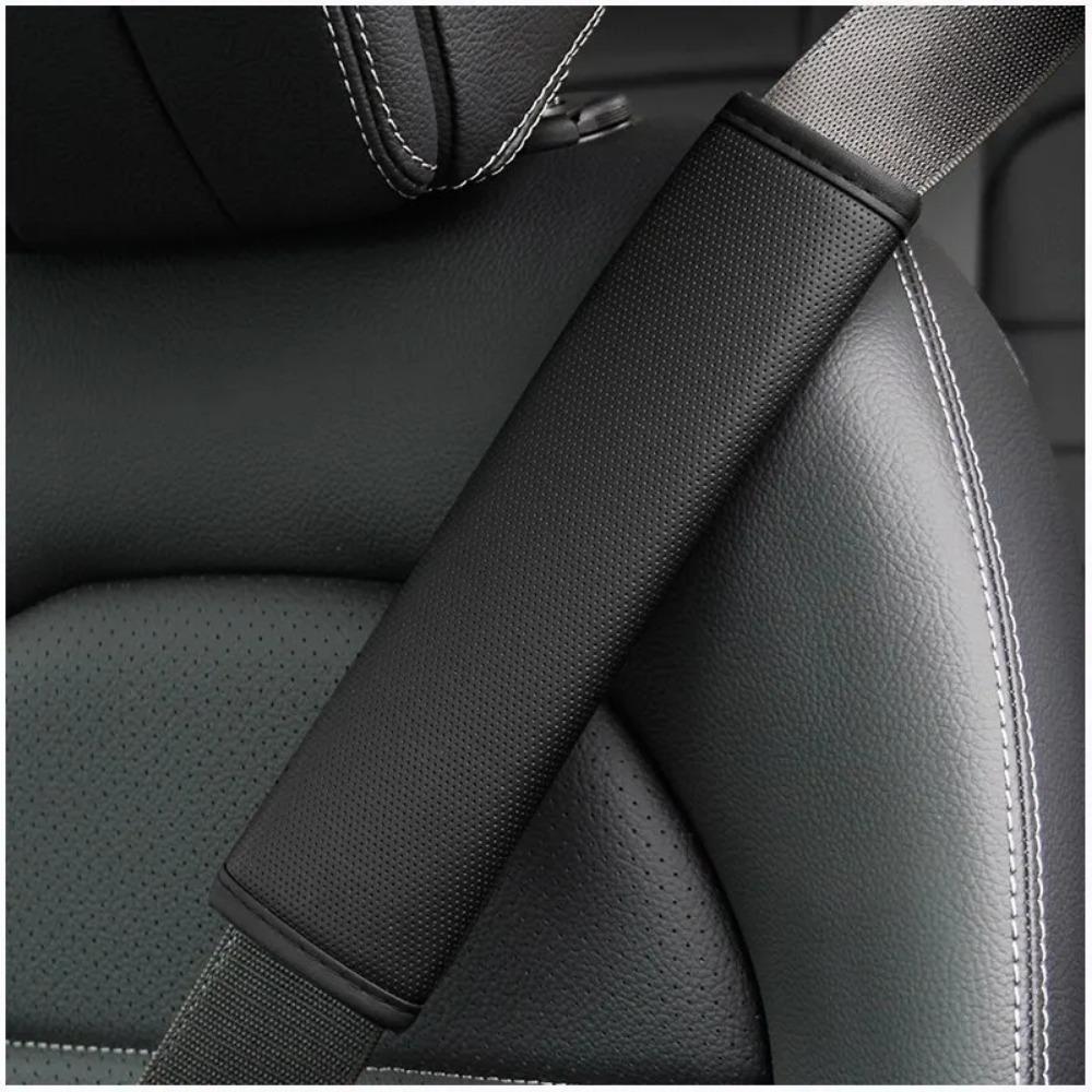 1pc PU Leather Embossed Car Seat Belt Shoulder Cover Decompression Comfort Car Accessories Safety Belt Protective Cover