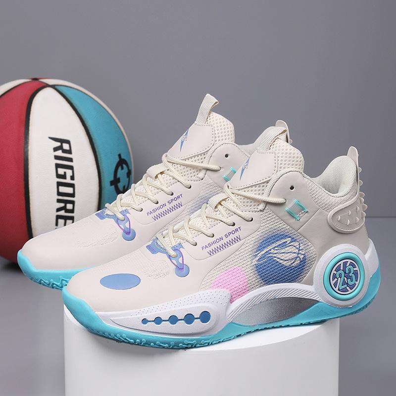 Practical basketball shoes men's high-top non-slip and wear-resistant teenagers shock-absorbing trend retro casual student couple sports shoes