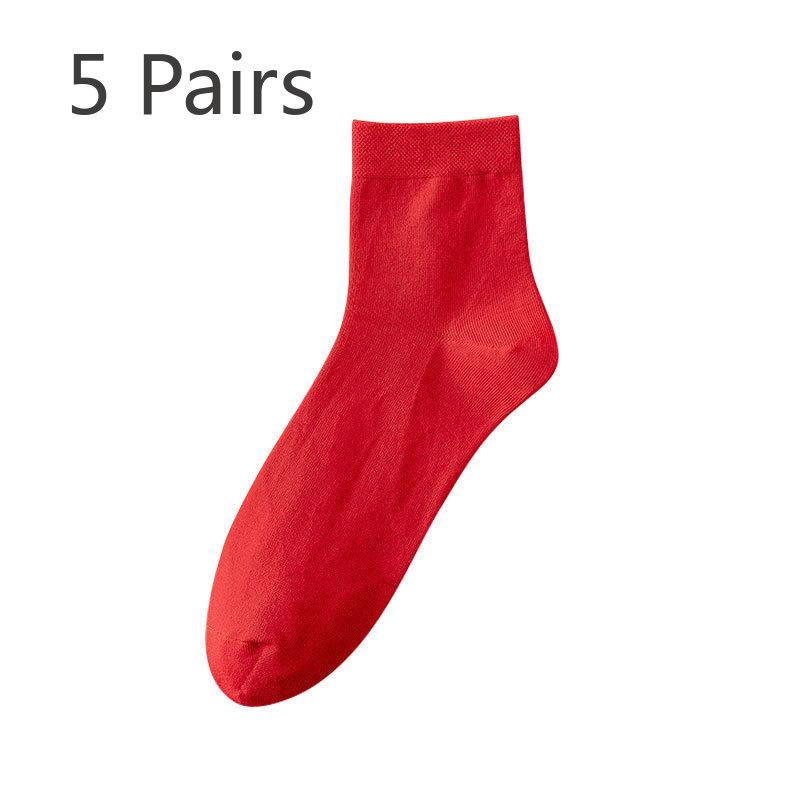 5 Pairs of Male Zodiac Year Pure Cotton Anti Odor and Antibacterial Bright Red Mid Calf Socks