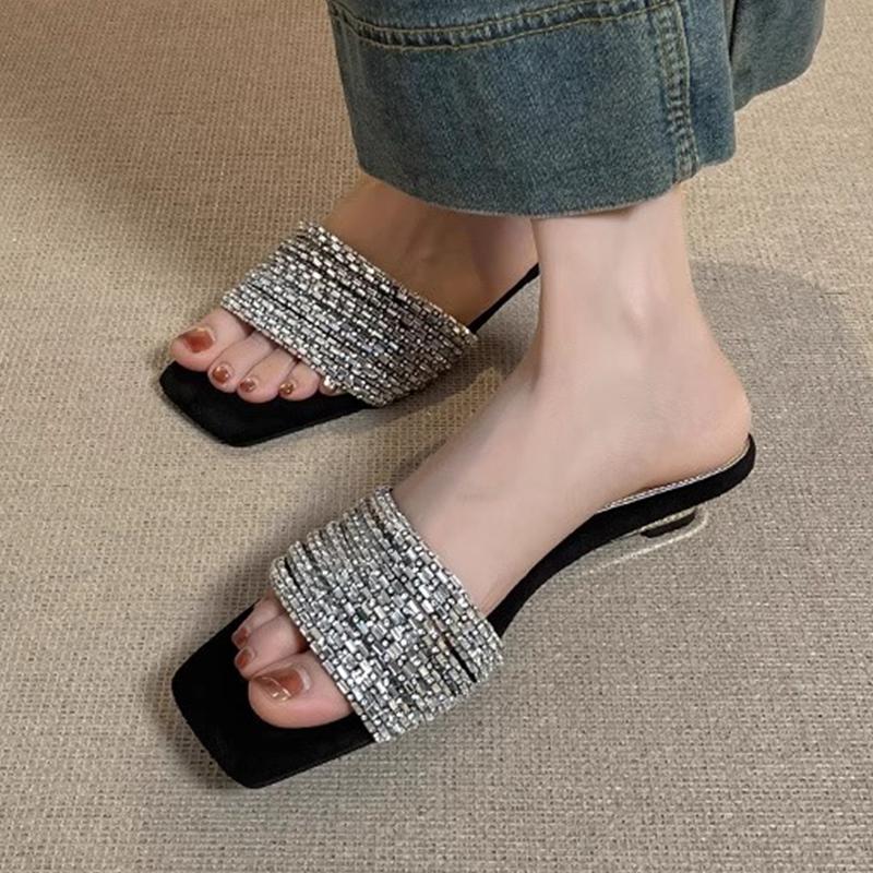 Women Wedges Slippers Square Toe Heeled Shoes Summer Sandals New 2025 Dress Party Luxury Woman Shoes Brand Pumps Mujer Zapatos