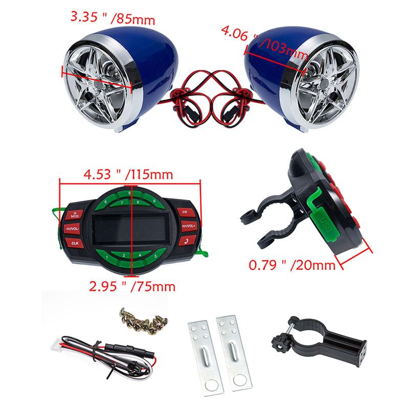 DC 12V Waterproof Motorcycle Bluetooth Radio Motorbike ATV MP3 Player Two Speaker Handlebar Radio