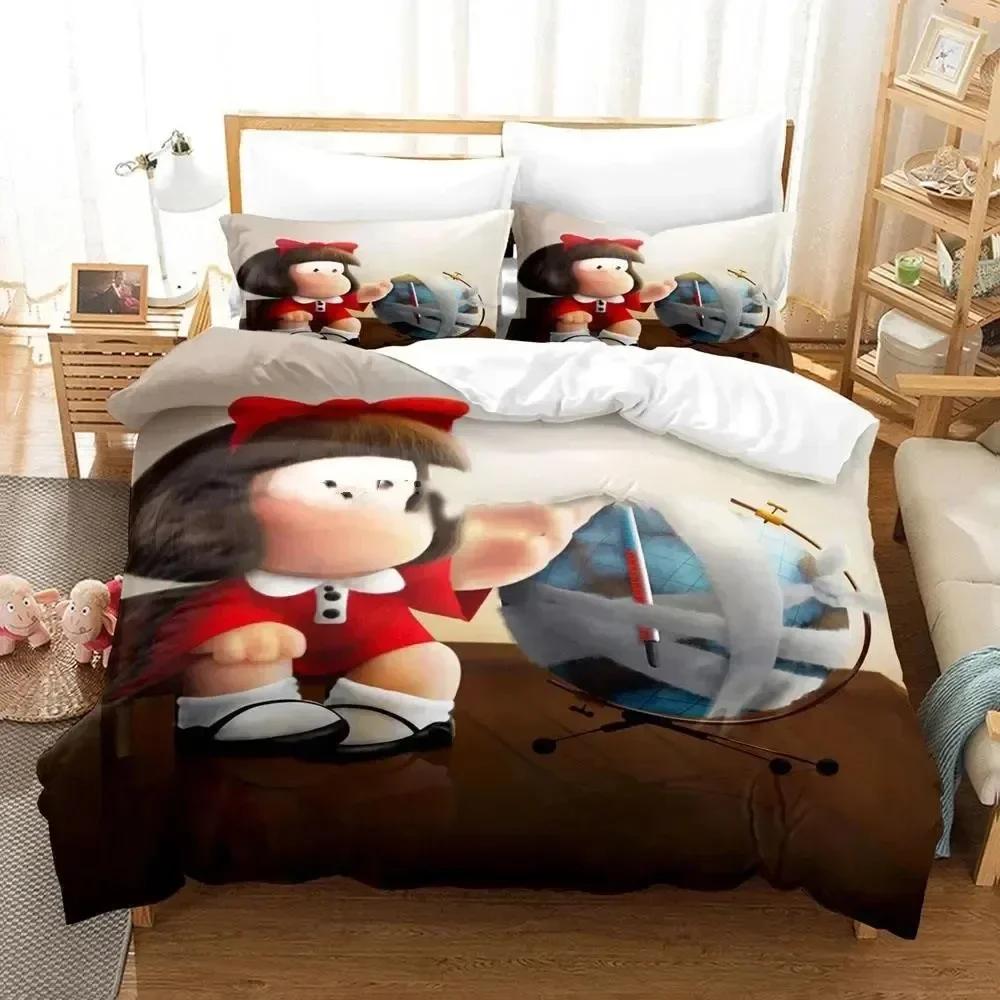 Cartoon Duvet Cover 3D Print Mafalda Bedding Set Bed Set Quilt Cover Pillowcase Comforter King Queen Size Boys Adult Bedding Set