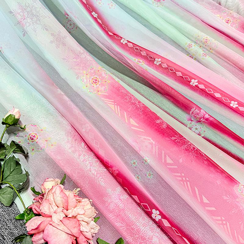 100*150cm Fairy Gradient Color Chiffon Fabric Ancient Style Flowers Printed Tulle Fabric DIY Hanfu Skirts Dress Stage Costume