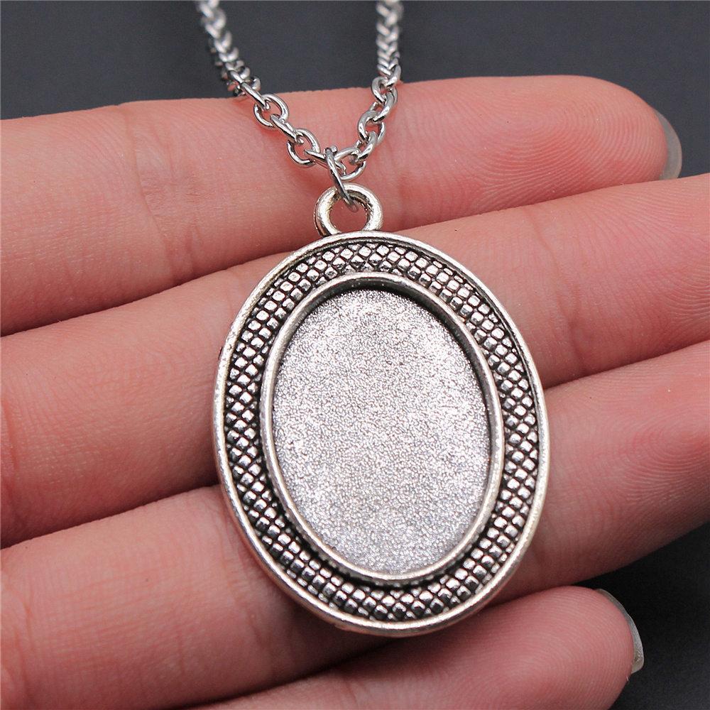 45cm Or 70cm Long Chain Necklace Oval Glass Cabochon Base Setting Tray Minimalist Jewelry Components QN054