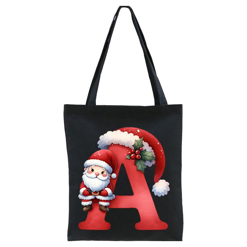 English letters A-Z Christmas number print student casual canvas tote bag