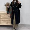 Hepburn Style Mid-Length Black Horn Buckle Wool Coat for Petite Women - 2025 Autumn/Winter Collection