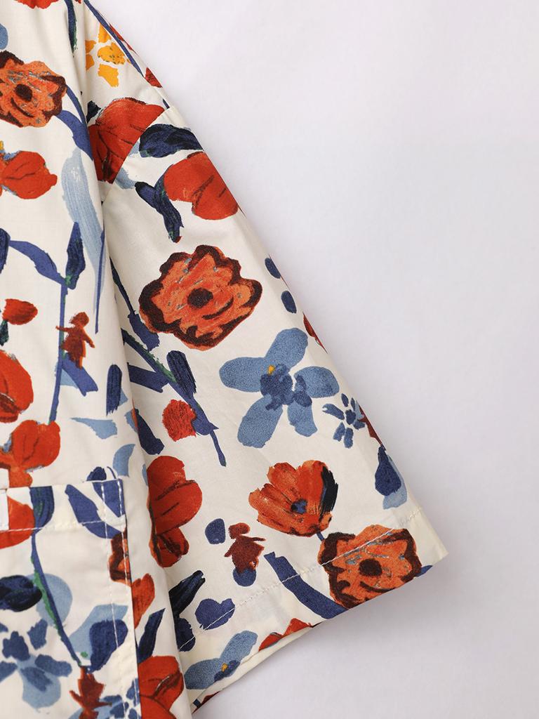 Oversized Loose Short Sleeve Flower Print Hawaii Beach Summer Men Shirt Student Couples Fashion Casual Mens Clothing