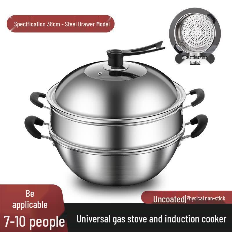Zijin He s 38cm Double Handle Uncoated Non-Stick Flat-Bottom Wok Set