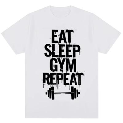 Eat Sleep Gym Repeat Fitness T-Shirt Unisex Damen Mode Workout Bodybuilding T-Shirts Oversized Baumwolle Lässig Sport T-Shirts Geschenke