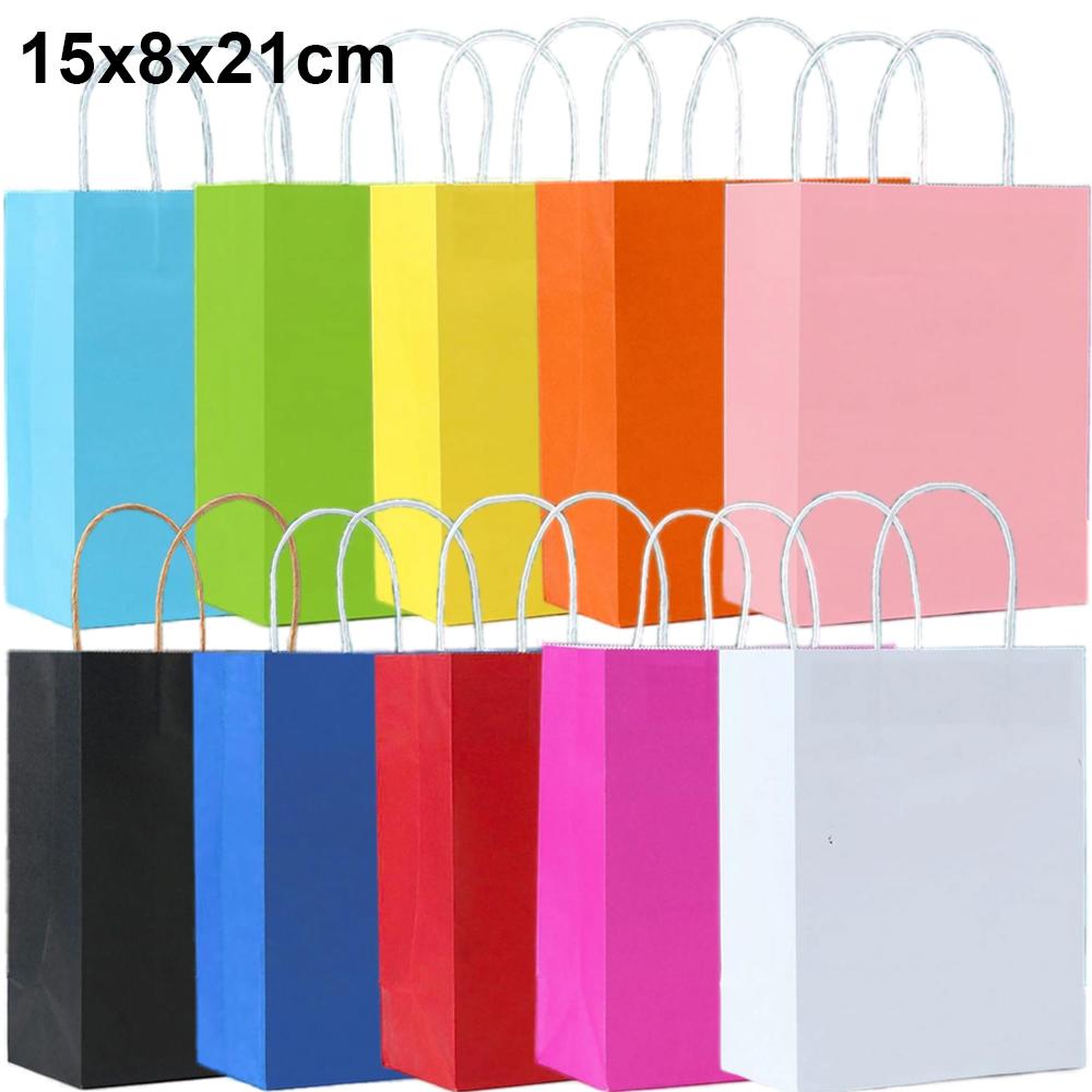 10/20/30/40/50pcs Candy Colorful Shopping Bags With Handle for Wedding Birthday Party Decoration Kraft Paper Bags Gifts Supplies