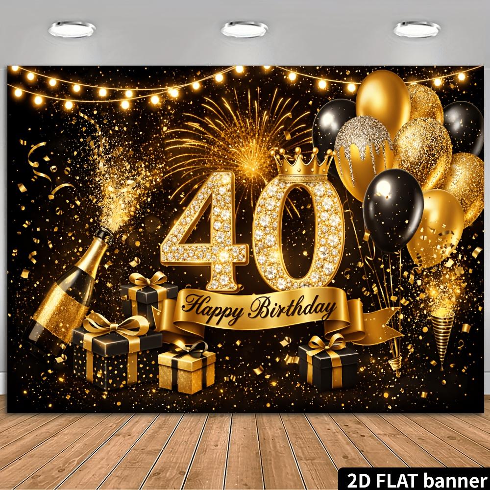 Bannière de fond pour fête d'anniversaire 40 ans - Thème scintillant noir et doré, célébration d'anniversaire en intérieur ou en extérieur