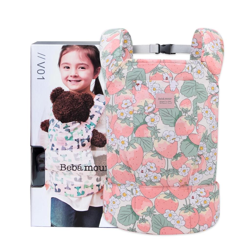 Bebamour Baby Carrier Mini Doll Carrier Cotton Carrying Parts for Dolls Pretend Play Birthday Gift [Baby Amour] 2-way (Strawberry)