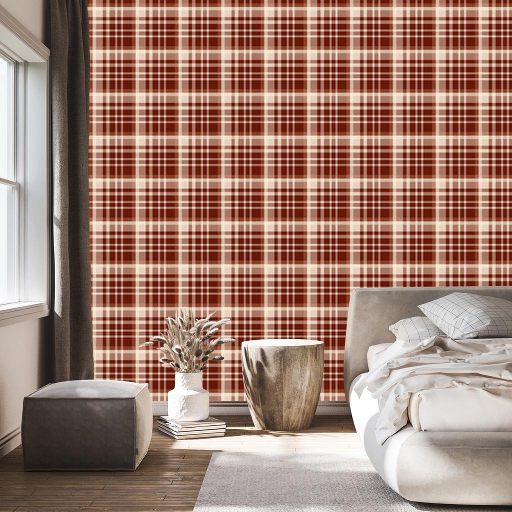 Autumn Orange and Beige Plaid Wallpaper for Living Room and Bedroom 50x1000