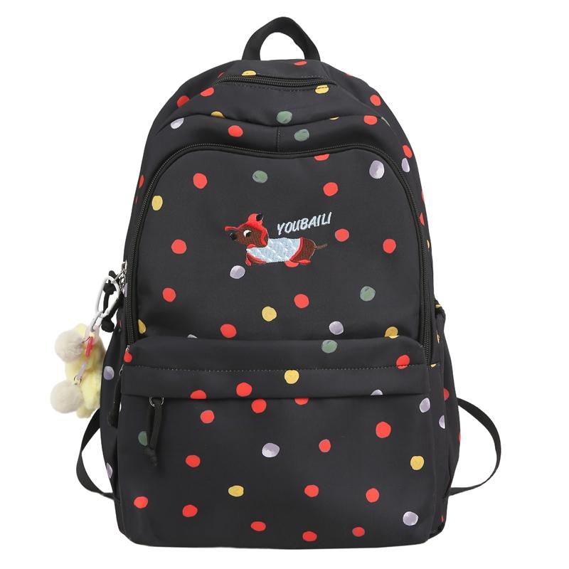 Puppy Dot Print Backpack Junior High School Student Lightweight Schoolbag Girls Large Capacity Backpack