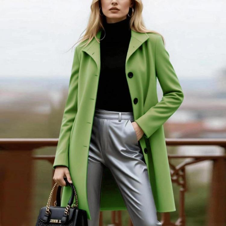 Damski Modny Płaszcz Trencz Jednorzędowy Krój A na Jesień Zimę