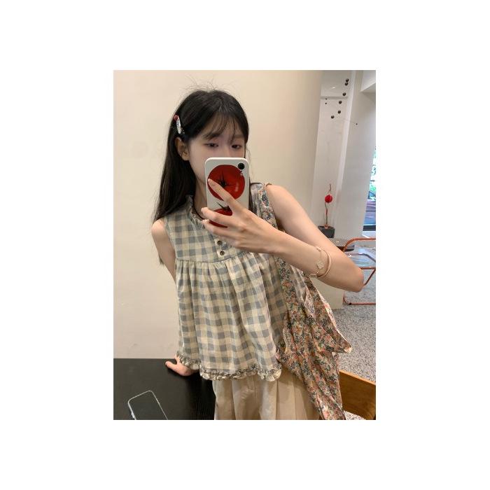 

2024 Маленький японский клетчатый топ-бэбидолл без рукавов для женщин Large