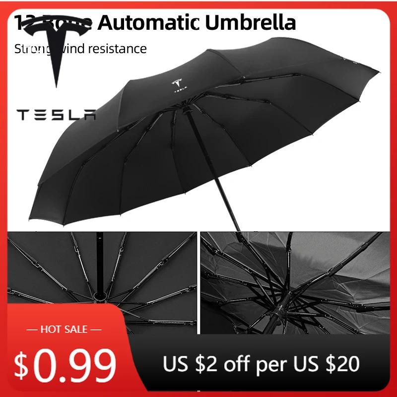 Car Sticker Tesla 1pcs Car Automatic Folding Windproof Sunshade Umbrella Auto Accessories for Tesla Model 3 2021 S X Y Style Roa