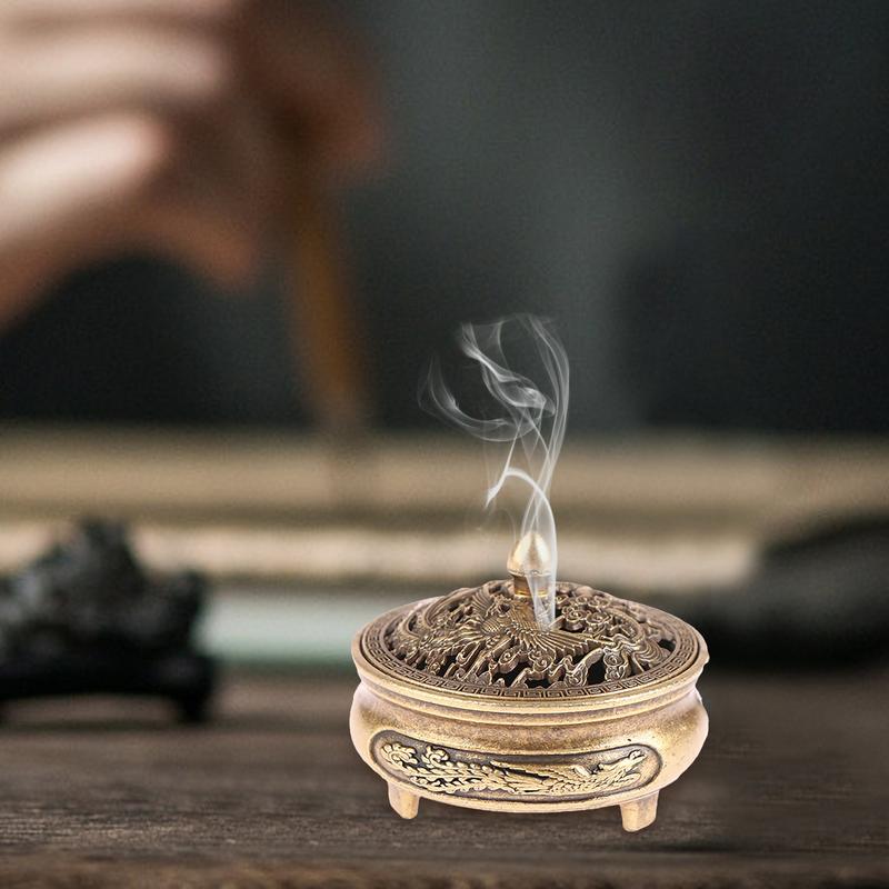 Incense Burner Decor Metal Incense Holder Ornament Detachable Lid Design Desktop Decoration For Yoga Room Tea Room Balcony