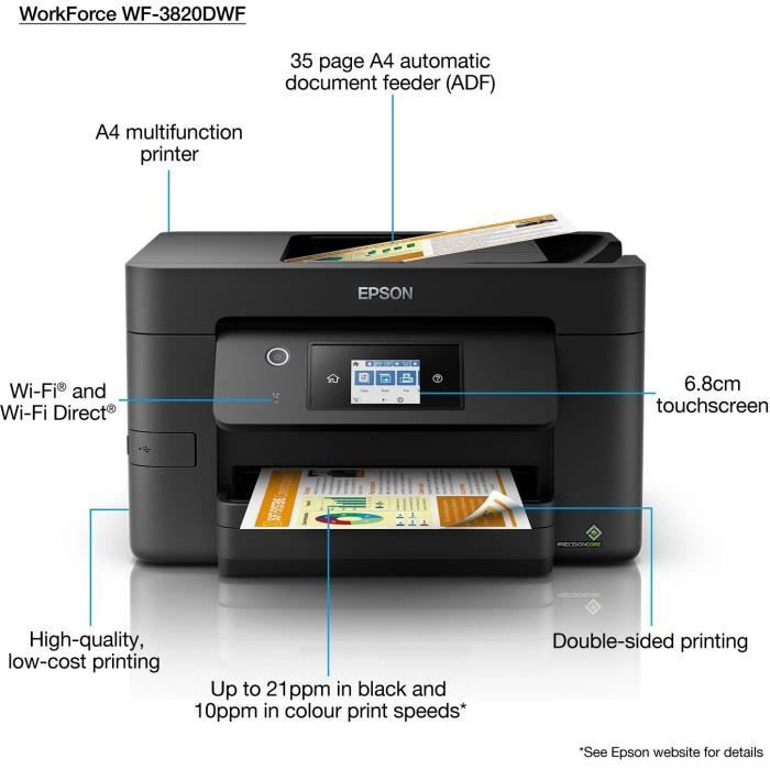 Imprimante multifonctions EPSON WorkForce Pro WF-3820DWF - Couleur - Jet d'encre
