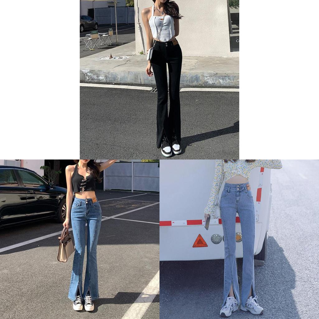 Classic Denim Jeans For Women High Waist Slim Fit With Stretch And Open Crotch For Casual Wear