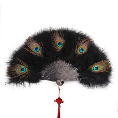 With Tassel Peacock Feather Fan Handheld Portable Folding Hand Fan Hollow Handle Soft Thick Feathers Feather Dance Fan Home