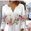 2023 Spring V-neck Printed Button Short Sleeve Top