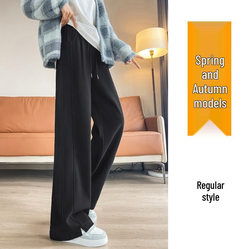 

Petite Women s Black Velvet-Lined Wide-Leg Pants: Autumn/Winter Slimming Straight-Leg Sweatpants. S