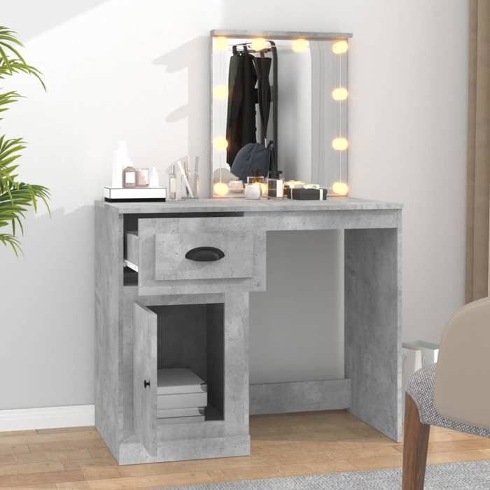 VidaXL Coiffeuse avec LED, Table de Maquillage avec Rangement, Table Cosmétique, Meuble de Chambre à Coucher, Moderne, Gris 816772