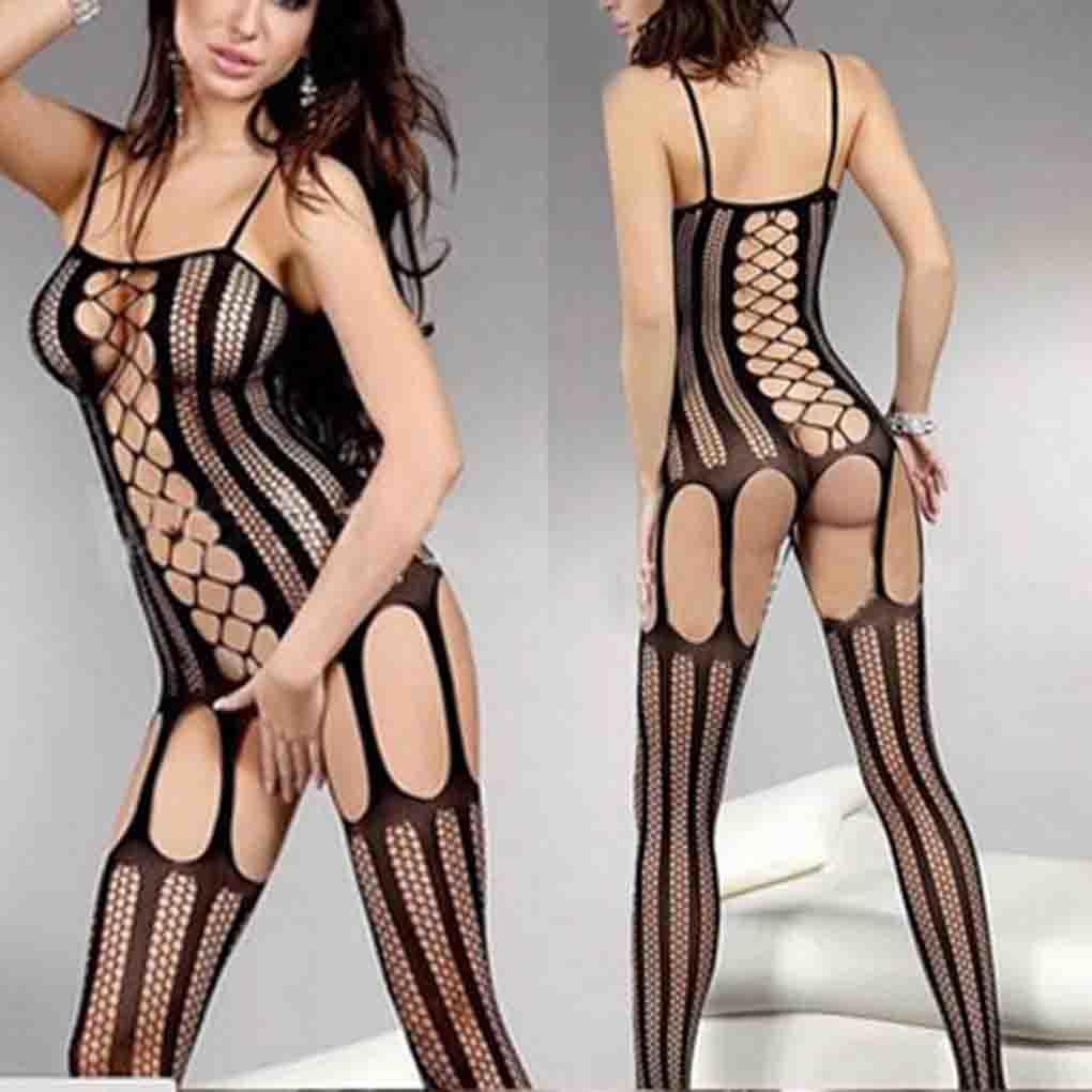 Women Fishnet Body Stocking Perspective Hollow Out Mesh Cloth