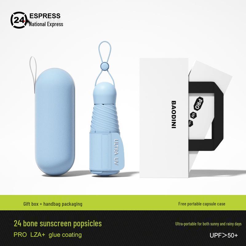 Compact Dual-Use Sun and Rain Umbrella with Black Glue Sunshade - Stylish Ladies' 5-Fold Capsule Design