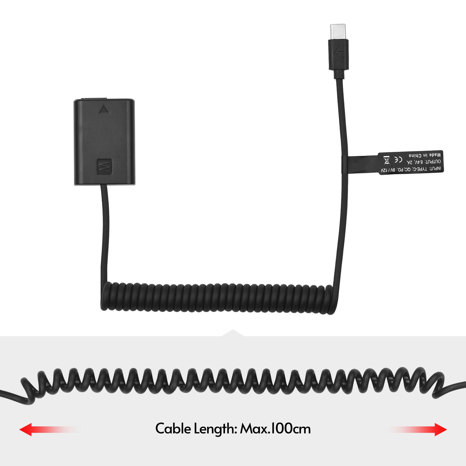 Andoer NP-FW50 Адаптер-пустышка USB-C для фиктивной батареи со сменным пружинным кабелем — фото 8