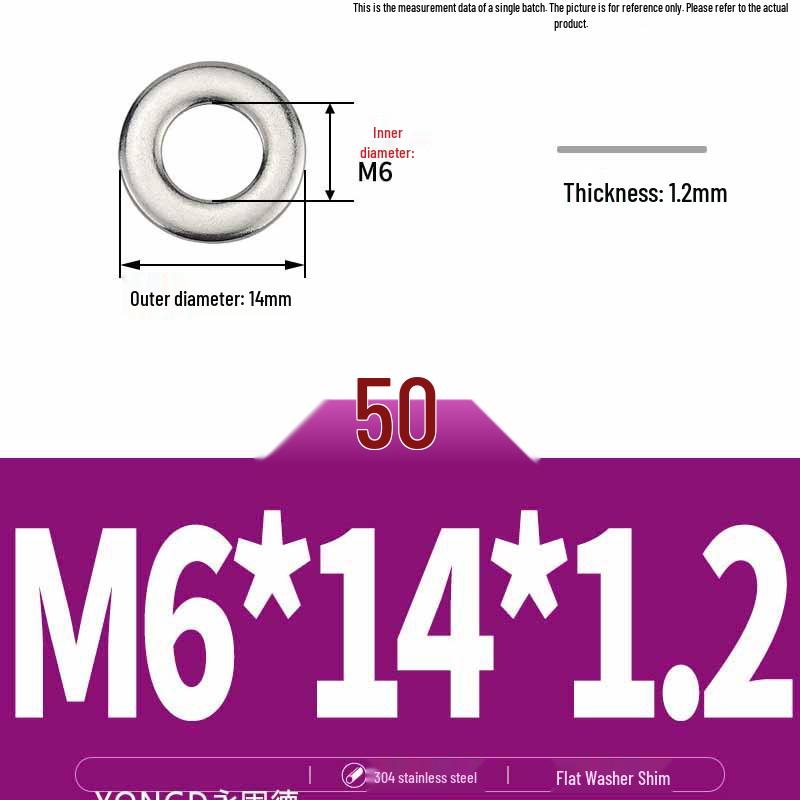 304 Stainless Steel Thickened Flat Washer / Ultra-thin Metal Gasket, Sizes M1.6-M10